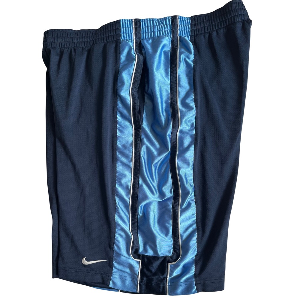 Nike Basketball Shorts Mens XL Navy Blue Light Blue‎ Mesh Striped Y2K Athletic